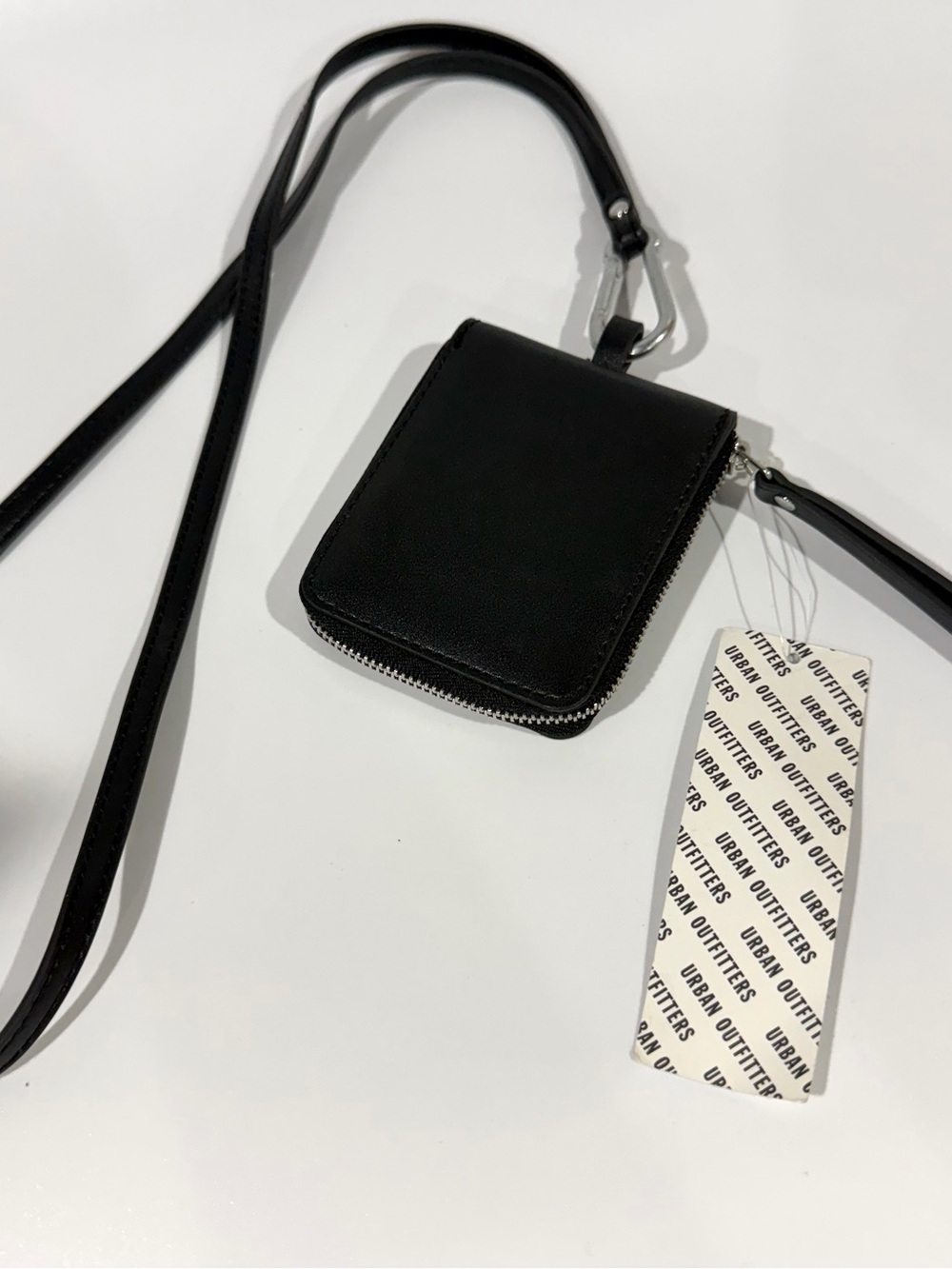 New w Tag Urban Outfitters Black Faux Leather Zip Around Wallet Necklace Lanyard